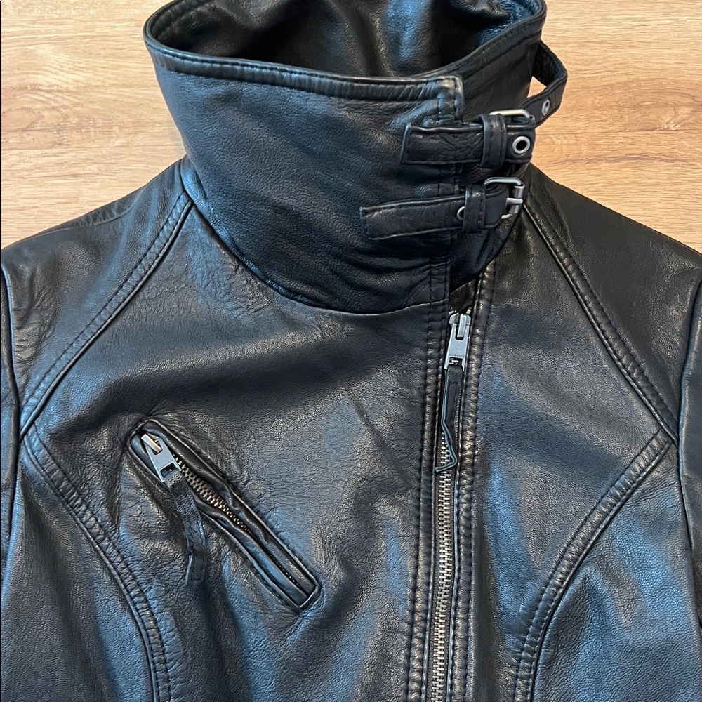 ALL SAINTS Black Belvedere Leather Moto Jacket Size - US 2 UK 6 - Picture 6 of 15